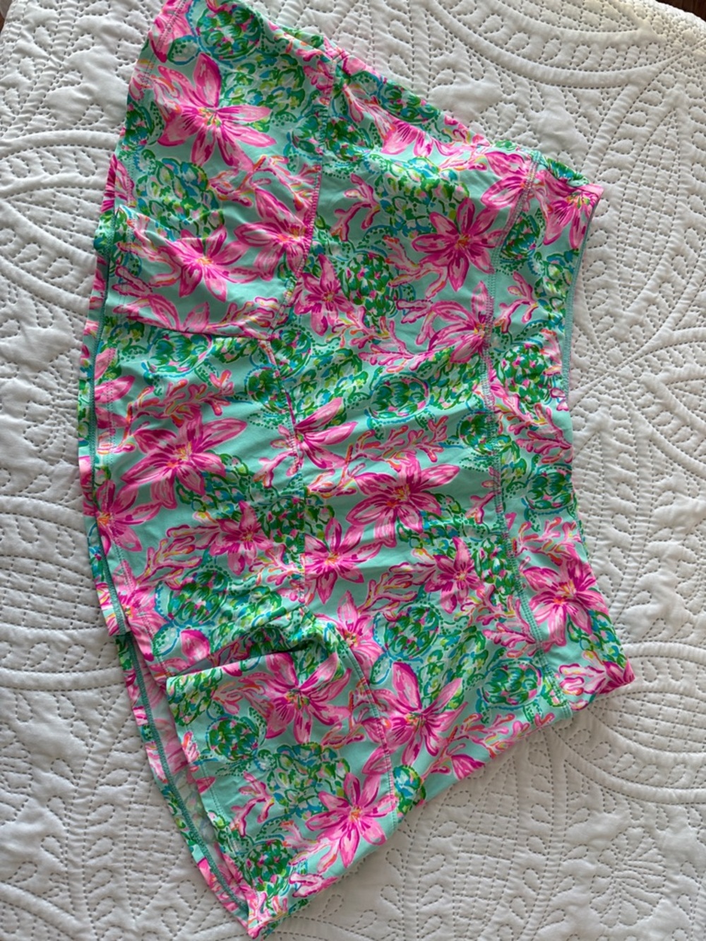 Lilly Pulitzer Turquoise Floral Skort with Pink Bloom Print